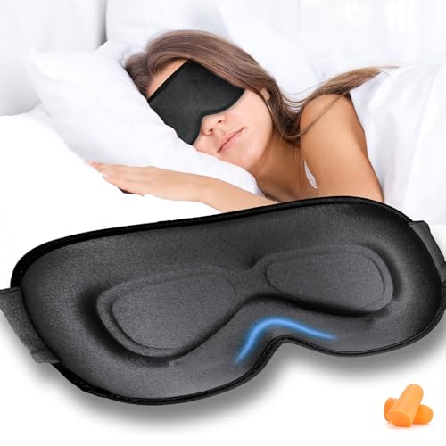 Grsta Schlafmaske für Seitenschläfer, 100％ Lichtblockierende Schlafbrille, mit Tiefen Augenhöhlen und Erhöhten Nasenpads, Augenklappe für...