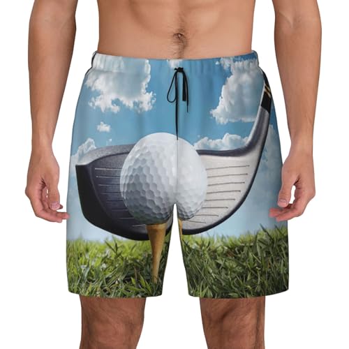 Uusnwaa Traje de baño con estampado de club de golf para hombre con forro de compresión, traje de baño de secado rápido con bolsillos, pantalones cortos de playa, Negro, M