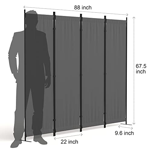 Room Divider, 4 Panel Folding Privacy Screen, 88” Portable Separating with Metal Feet, Partition Room Dividers, Lightweight Freestanding Wall Divider Screen for Office Bedroom Hospital(Grey, 4 Panel)