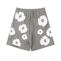 Herren DT T-Shirt und Shorts Set 2 Teiliges Sommer Trainingsanzug Jogginganzug,Y2K Hip Hop Kurzarm T-Shirts und Hose, Unisex 2-Teilig Outfit Sportanzug, 2025 Denim T Männer mit Blumen Grau S
