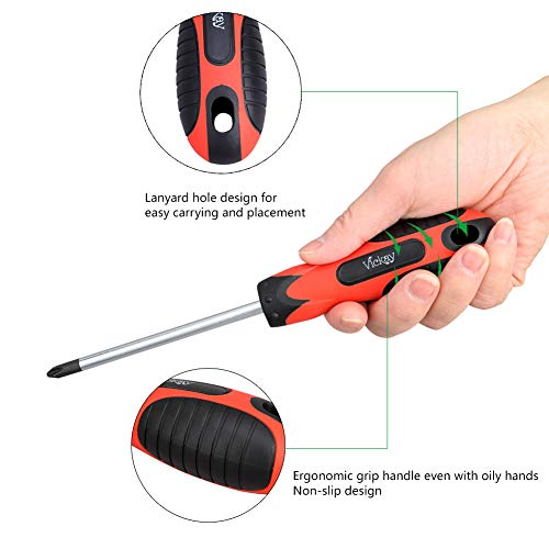 Magnetic Screwdriver Set,5 Pieces Slotted and Phillips Screwdriver with Ergonomic Comfortable Non-skid Handle,Permanent Magnetic Tips,Rust Resistant Heavy Duty Craftsman Toolkit For Wet, Oily Hand