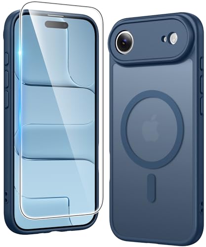 Image of FNTCASE for iPhone Air Case Matte: Magnetic Phone Cases with Screen Protector Drop Proof Compatible with Magsafe Slim Anti Yellowing Rugged Shockproof Protective Translucent Cell Cover (C-Blue)