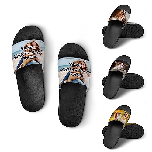 Personalized Slides Slippers Custom Slip-On Slides for Men Women Customized Quick Drying Slides with Photo Name Design Comfortable Non Slip Flip Flop for Home Office Shower Sandals Shoes for Men