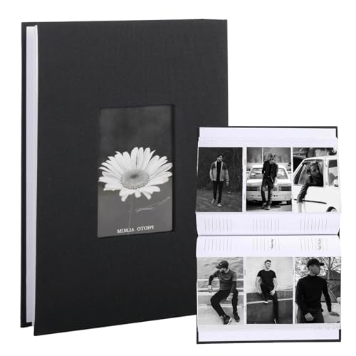 Dwitkul Album Photo 10x15 cm - 300 Photos, 50 Pages,Album Photo Vierge Couverture en Lin Noir avec Fenêtre Frontale et Espace d’Écriture - Idéal pour...
