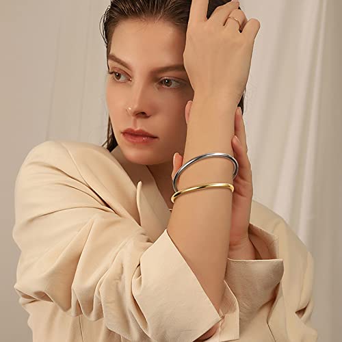 U7 Women Girls Platinum Plated Polished Simple Torque Bangle 4Mm Cuff Bracelet #TOP1