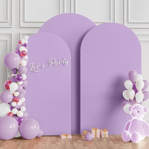 Image of Wokceer Wedding Arch Backdrop Cover (7.2FT, 6.6FT, 6FT) Set of 3 Spandex Fitted Wedding Arch Stand Covers for Round Top Chiara Backdrop Stands Cover for Birthday Party Ceremony Decor Lavender