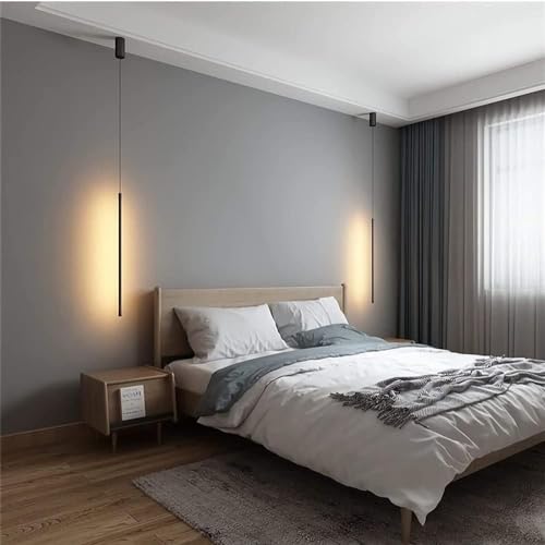Lampe suspendue noire industrielle linéaire à long tube Suspension Luminaire moderne minimaliste à LED luminaire de plafond pour chambre à coucher chevet TV...
