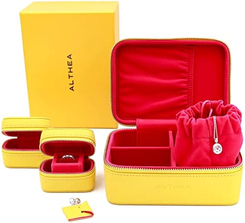 Althea 3 in 1 Travel Jewelry Case with Mini Boxes for Earrings, Rings, Bracelets| Travel Jewelry Organizer Box - Birthday Gift, Mother's Day Gift| Jewelry Holder| Ring Box| Yellow