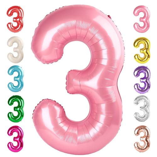 Image of 3 Balloon Numbers Birthday Decorations, 40In Pearl Pink Balloons for Party | Eye-catching Appearance, Perfect Decorative Centerpieces, Convenient Self-sealing Structure, Widely for Various Occasions