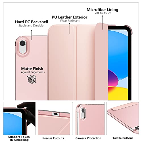 Image of MoKo for iPad (A16) 11th Generation Case 11 Inch 2025, iPad 10th Generation Case 10.9 Inch 2022, Slim Stand Hard PC Translucent Back Shell Smart Cover, Support Touch ID, Auto Wake /Sleep, Rose Gold