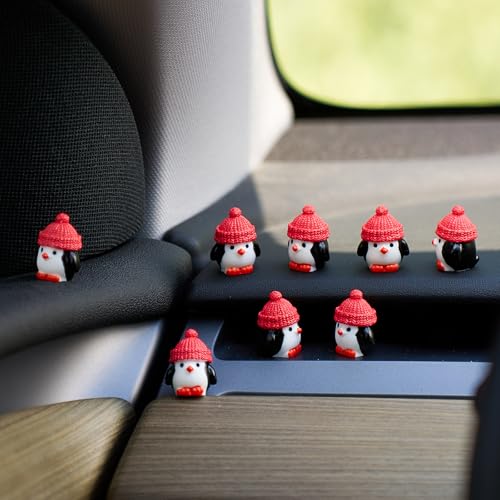 Rislobx 8PCS Penguin Figurines Car Dashboard Decorations, Cute Penguins Resin Animals Rear View Mirror Ornament for Women Car Interior Accessories