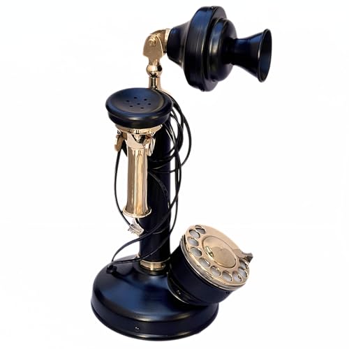 Teléfono de disco vintage de escritorio de latón y negro miniatura 1