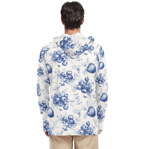 Art Blueberries Fruit Neutral Mens Sun Shirts Protection Long Sleeve Rash Guard Shirts UPF 50+ Golf Shirt S3