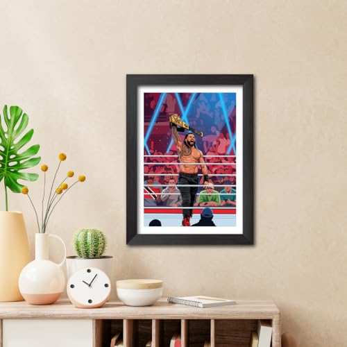 Image of TenorArts Roman Reigns Poster Wreestler Vector Art Design Photo Framed Painting with Matt Finish Black Textures (12 inches x 9inches)