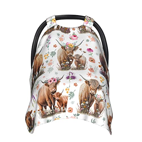 Image of Highland Cow Baby Car Seat Canopy Cover Multi Use Nursing Cover for Newborn Car Seat Canopy Mom Nursing Breastfeeding Covers Newborn Shower Gifts