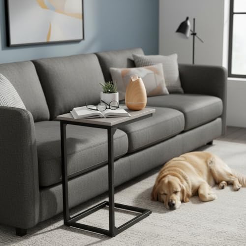 AMHANCIBLE C-Shaped Side Table, Bedside Table, End Table for Small Spaces, Sofa Side Table, Coffee Table with Metal Frame for Living Room, Bedroom, Gray UHET02CGY-1 - Image 5