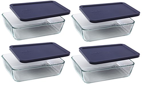 Pyrex 6-Cup 7211 Rectangle Glass Food Storage Containers With Blue Plastic Lids - 4 Pack Made In The Usa #TOP1
