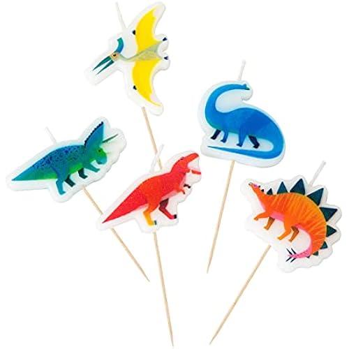 Talking Tables Dino Dinosaur Birthday Candle Cake Toppers, Pack of 5, Wax Height 3cm, 1", Mixed Colors