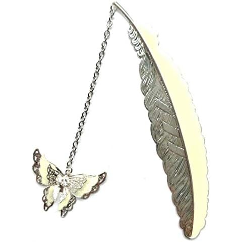 Winwinfly DIY Metal Feathers Bookmark Handmade Butterfly Shape Luminous Bookmarks for Women Kids,Silver Cover