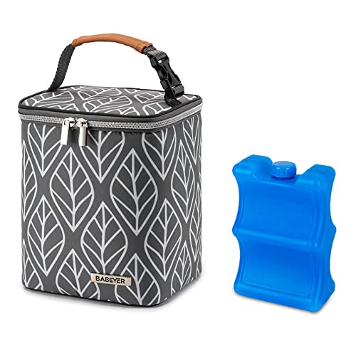 Image of BABEYER Breast Milk Cooler Bag with Ice Pack Fits 4 Baby Bottles Up to 9 Ounce, Baby Bottle Bag for Nursing Mom Daycare-Grey