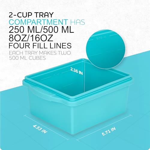 Image of Xomoo 2 Cup Silicone Freezer Trays with Lids, Silicone Soup Freezer Molds - Leakproof, BPA-Free, Stackable, Microwave & Dishwasher Safe, Perfect for Soups, Sauces, Meal Prep, and Baked Goods - 4 Pack