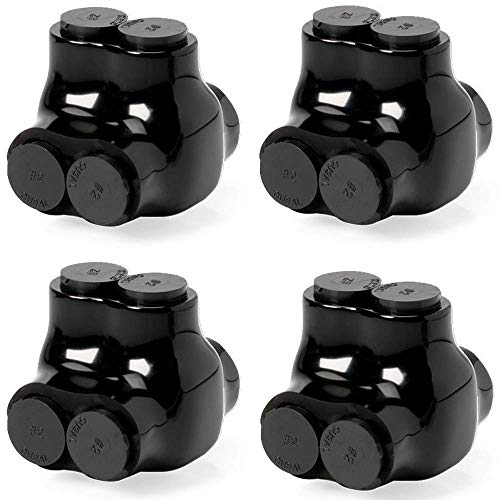 4Pack 2/0AWG-6AWG 2-Port Dual Entry Black PVC Insulated Aluminium Lug Wire Connector