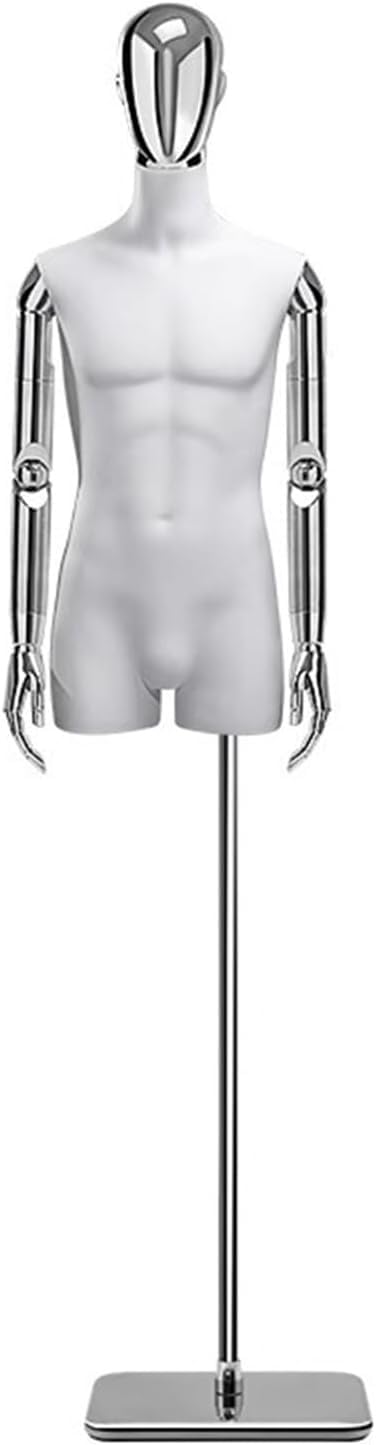 CONGRUI Male Retail Mannequin with Adjustable Height Square Metal Base Detachable and Rotatable Arms Head Manikin Torso