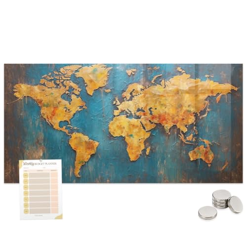 Placa de Acero y Cristal Templado 100x70 con mapamundi decorativo para espacios profesionales