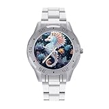 BVKWNTSA Elegante orologio da uomo con cinturino in acciaio stampato cavalluccio marino e stella marina - Elegante orologio da polso analogico al quarzo, leggero e confortevole