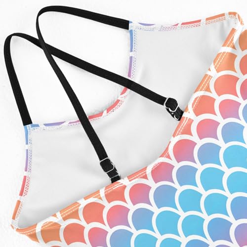 senya Girls Swimsuits One-Piece Swimwear Tie Bathing Suit Beach Summer Round Neck 5-6T Rainbow Mermaid Scale4