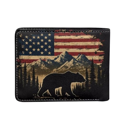 Image of Coldinair American Flag Teen Boys Wallet for Kids,Bear Bifold Wallet,Leather Wallet,Slim Wallet Credit Card Cash Id Holder Cion Purse for Teens Kids,Men