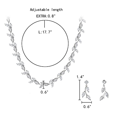 EleQueen Women's Wedding Cubic Zirconia Elegant Leaf Design Necklace Dangle Earrings， Bridal Jewelry Sets for Party Prom4