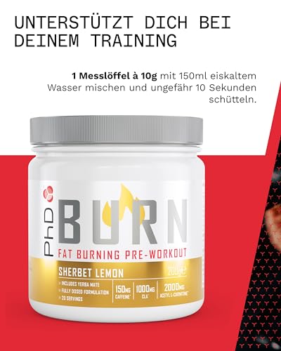 PhD Nutrition Burn Pre-Workout Pulver 200g Zitronenbonbon - Pre Workout Booster zur Unterstützung von Leistung und Fettverbrennung, Enthält Koffein, L-Carnitin, Zink & Vitamine – Bild 6