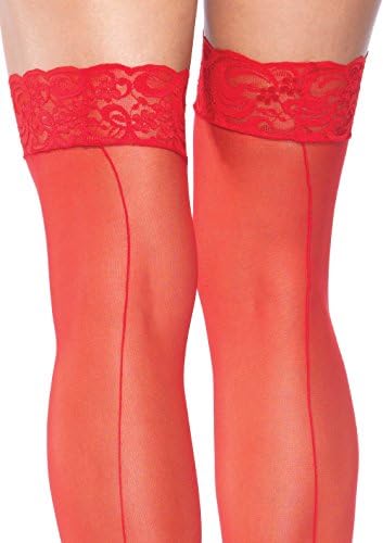 Leg Avenue Women's Sheer Lace Top Thigh High Stockings with Backseam