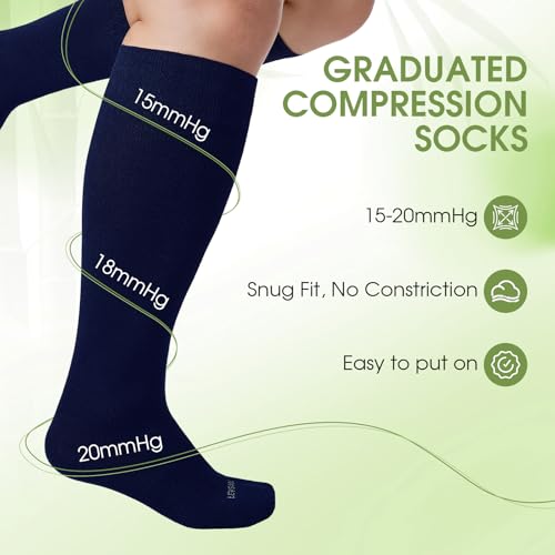 Image of LEVSOX Wide Calf Compression Socks for Women&Men Plus Size 15-20mmHg Knee High Large Support Stockings for Circulation
