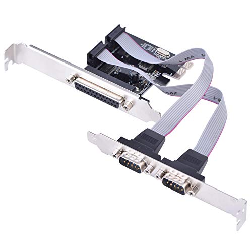 ASHATA Tarjeta de Interfaz PCI Express Serie RS232 de 2 Puertos, Puerto Serie PCI-E a RS-232 Doble + 1 Adaptador de Puerto LPT Paralelo DB25,para PC de Escritorio