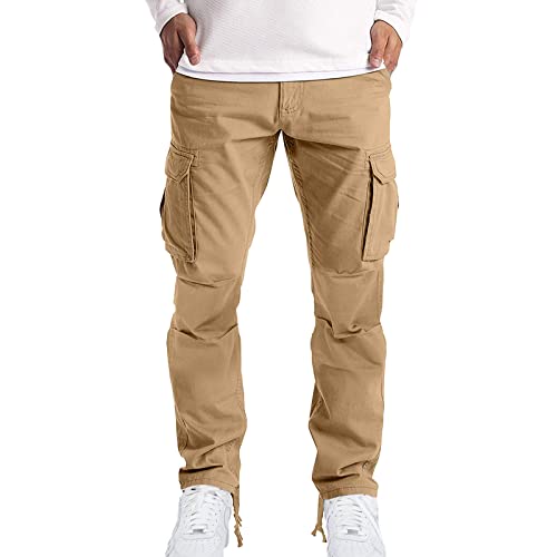 Baggy Cargo Pants Men Button Waist Straight Leg Work Pants Comfy Lightweight Multi Pockets Regular Cotton Dress Pants2