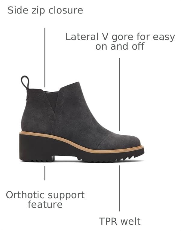 Image of TOMS Women's Maude Wedge Boot, Leather Upper, OrthoLite Insole, Side Zip, Lightweight