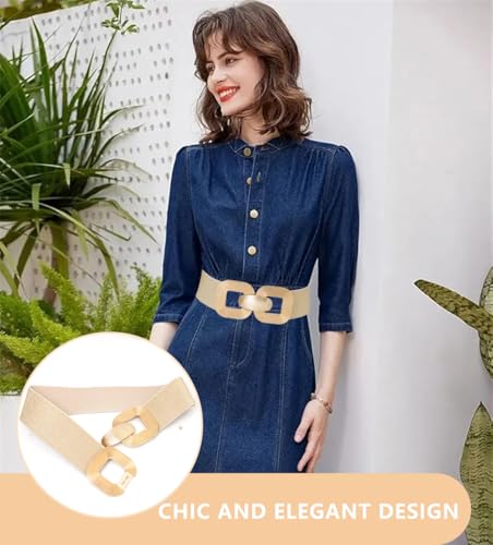 Initlove Women Wide Stretchy Belt Elastic Waistband Gold Buckle Waist Belt for Dresses3