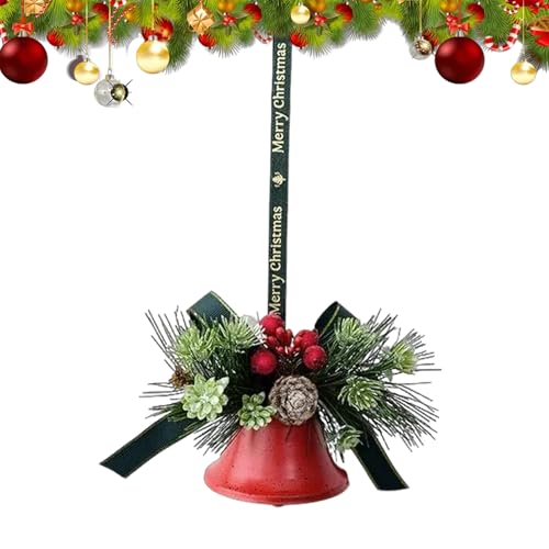 Campanas Decorativas Navideñas | Festivo con Lazo y Agujas de Pino | Campanas Navideñas Grandes | para Fiestas, Reuniones, Porche, Invierno, Chimenea, Repisa, Vacaciones, Oficina y Hogar