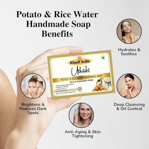 Image of Khadi Potato & Rice Water Handmade Bathing Soap Bar 125g | Natural & Herbal | Glowing & Brightening | Deep Cleansing | For Dark Sports & Oil Control | All Skin Types | Men & Women