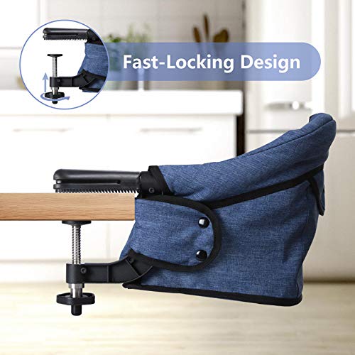 Hook On Chair, Fast Table Chair, Fold-Flat Storage Portable Baby Feeding Seat, Clip on Table High Chair, Removable Seat for Home and Travel (Blue) - Thumbnail 2
