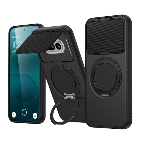 Image of Spazy Case Nothing Phone 4a Back Cover|Premium Magnetic Ring Stand Case with Camera Protection Slider|360 Rotating Kickstand|Slim & Strong Grip Phone Case in Black