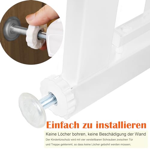 Aufun Treppenschutzgitter Türschutzgitter Kinder ohne Bohren, für 75-85 cm breit, Türgitter mit Druckbefestigung, selbstschließend, Metall Gitter, Hundesicherheitsgitter mit Katzenklappe (Weiß)