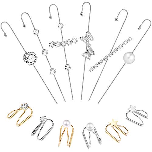 12PcsEar Wrap Crawler Hook Earrings Earcuffs Earrings for Women Girls Climber Piercing Ear Cartilage Clip On Earrings