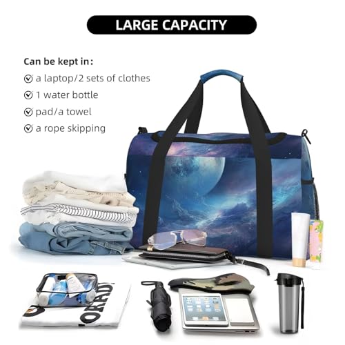Travel Duffel Bag Lightweight Waterproof Carry On Tote Bag Foldable Weekender Overnight Bags Nebula And Moon Sport Gym Bag For Women Men4