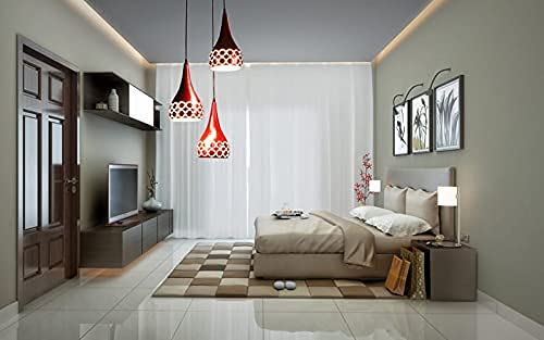 Image of GreyWings Metal Cut 3 Light Cluster Hanging Light Ceiling Pendant Lamp, 6 inch Small, Red
