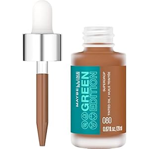 Maybelline Green Edition Superdrop Tinted Oil Base Makeup, Adjustable Natural Coverage Foundation Formulated With Jojoba & Marula Oil, 80, 1 Count