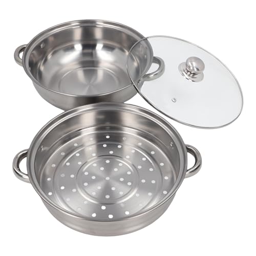 Olla vaporera de acero inoxidable de 28 cm y 2 capas con asa, olla de cocción con rejilla para cocinar sobre la estufa, distribución uniforme del calor, utensilios de cocina resist