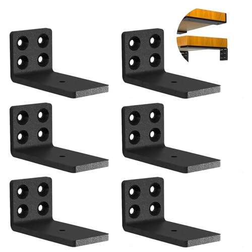 Heavy Duty Floating Shelf Brackets 4 Inch Long L-Shaped Wall Shelf Brackets Hidden Metal Shelf Brackets Black6 Pack